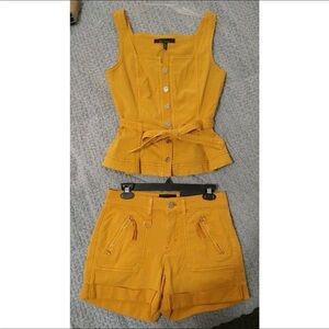 White House Black Market Mustard vest shorts set NWT